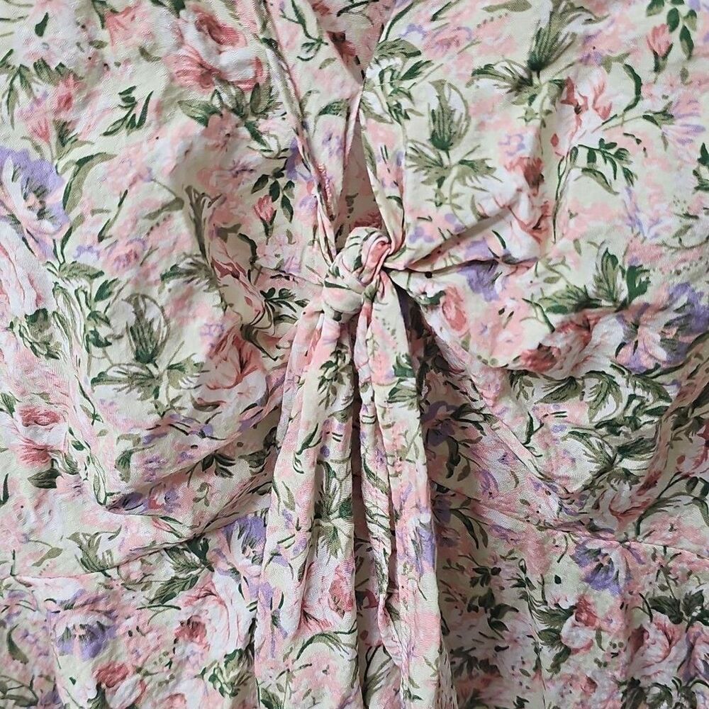 Lucy Paris Floral Tie-Front Peplum Blouse w/ Balloon Sleeves in women's size XL - Picture 2 of 7